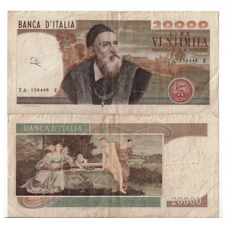 1975 (21/02) * Banconota Italia Repubblica 20.000 Lire "Tiziano Vecellio" BI.880 (p104) MB+