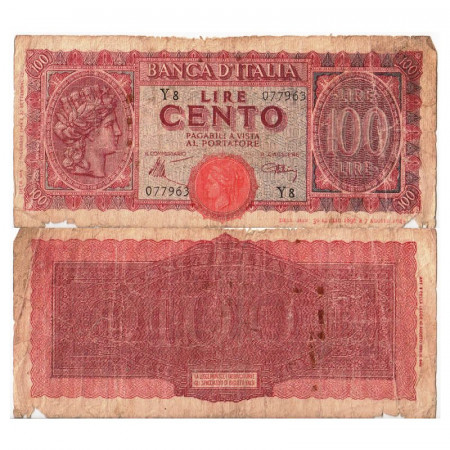 1944 (10/12) * Banconota Italia Luogotenenza 100 Lire "Turrita - Introna" BI.425 (p75a) MB