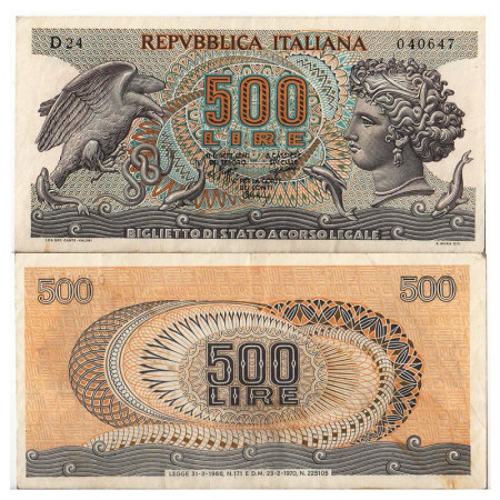 1970 (23/02) * Banconota Italia Repubblica 500 Lire "Aretusa - Con Fibrille" BI.552 (p93) BB+