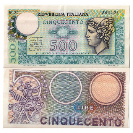 1974 (14/02) * Banconota Italia Repubblica 500 Lire "Testa di Mercurio - Serie W, SOSTITUTIVA" BI.555sp (p94) BB+