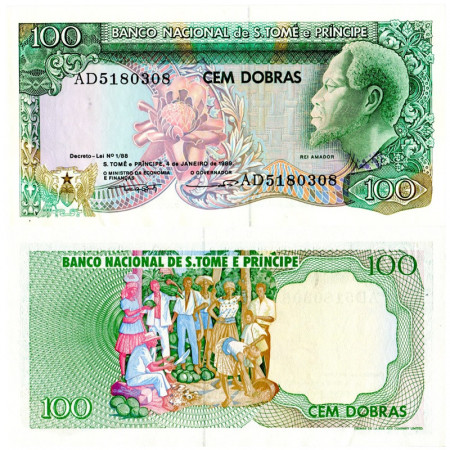 1989 * Banconota Sao Tomé e Príncipe 100 Dobras "Rei Amador" (p60) FDS