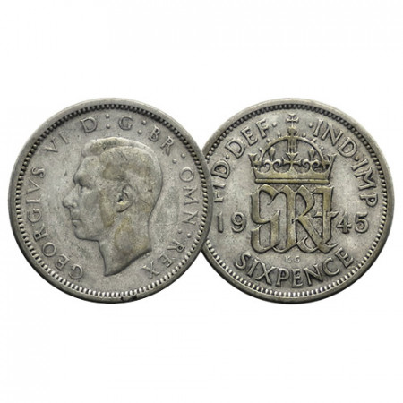 1945 * Six 6 Pence Argento Gran Bretagna "Giorgio VI – Crowned Monogram" (KM 852) BB