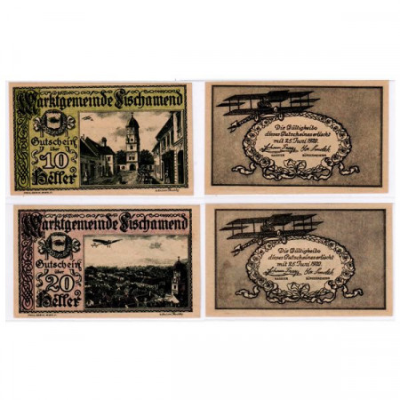 1920 * Set 2 Notgeld Austria 10 . 20 Heller "Bassa Austria – Fischamend" (FS 202)