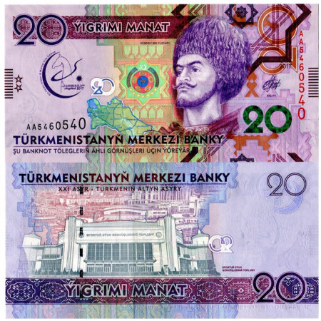 2017 * Banconota Turkmenistan 20 Manat "5th Asian Martial Games" (p39) FDS