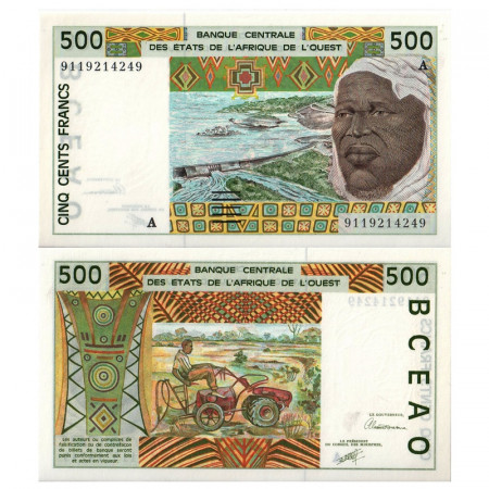 1991 A * Banconota Stati Africa Occidentale "Costa d'Avorio" 500 Francs "Tractor" (p110Aa) FDS