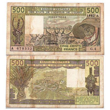 1982 A * Banconota Stati Africa Occidentale "Costa d'Avorio" 500 Francs "Zebus" (p106Ad) BB