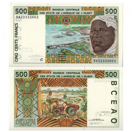 1994 C * Banconota Stati Africa Occidentale "Burkina Faso" 500 Francs "Tractor" (p310Cd) FDS