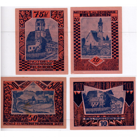 1920 * Set 4 Notgeld Austria 10 . 20 . 50 . 75 Heller "Carinzia – Feldkirchen - Handstamp" (FS 196IId)