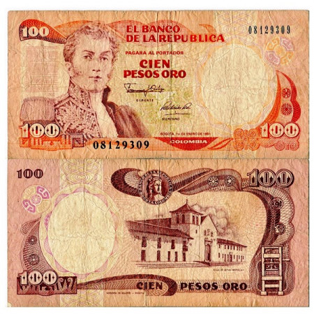 1991 * Banconota Colombia 100 Pesos Oro "Antonio Narino" (p426e) MB