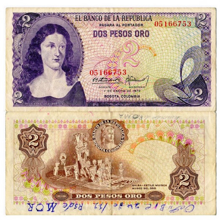 1972 * Banconota Colombia 2 Pesos Oro "P Salavarrieta" (p413a) BB