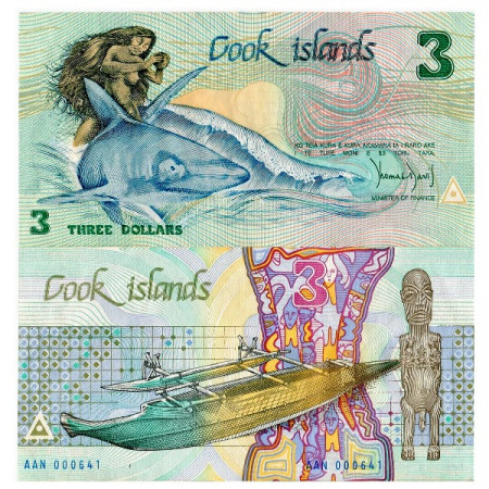 ND (1987) * Banconota Cook Islands 3 Dollars "Ina and Shark" (p3a) SPL+