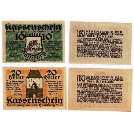 1920 * Set 2 Notgeld Austria 10 . 20 Heller "Bassa Austria – Hainburg" (FS 337)
