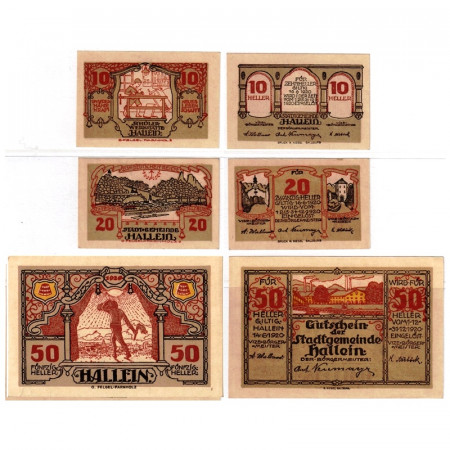 1920 * Set 3 Notgeld Austria 10 . 20 . 50 Heller "Salisburghese – Hallein" (FS 344)