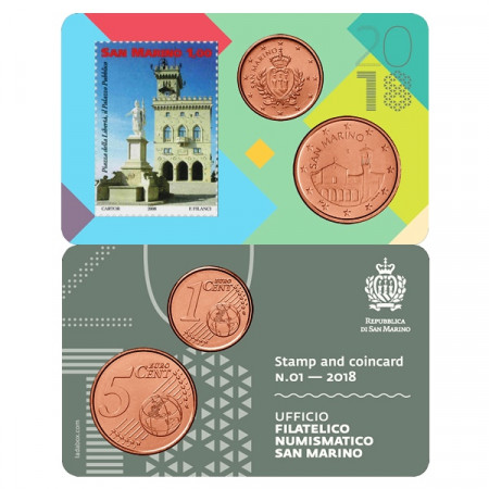 2018 * Coincard SAN MARINO 1 - 5 Cents "Stamp and Coin - 01" FDC