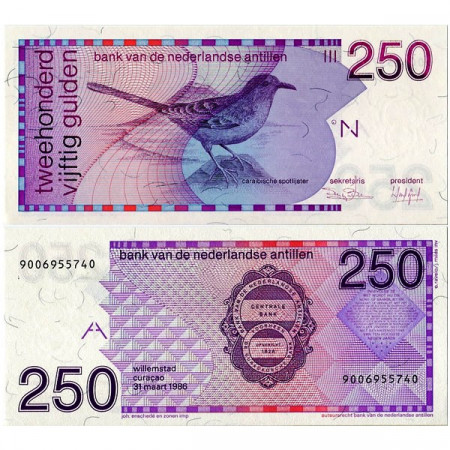1986 * Banconota Antille Olandesi 250 Gulden “Carribean Mockingbird” (p27a) FDS