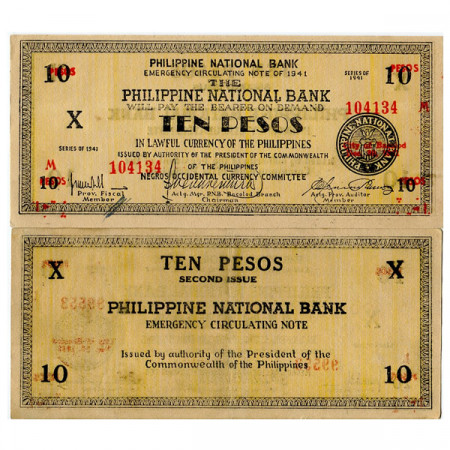 1941 * Banconota Filippine 10 Pesos "Negros Occidental" (pS627b) FDS