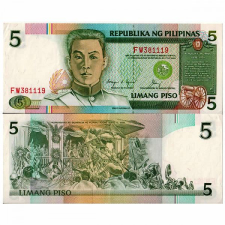 ND (1985-94) * Banconota Filippine 5 Piso "Emilio Aguinaldo" (p168d) BB+