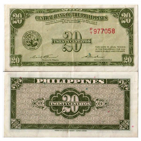 ND (1949) * Banconota Filippine 20 Centavos "Value" (p130b) BB