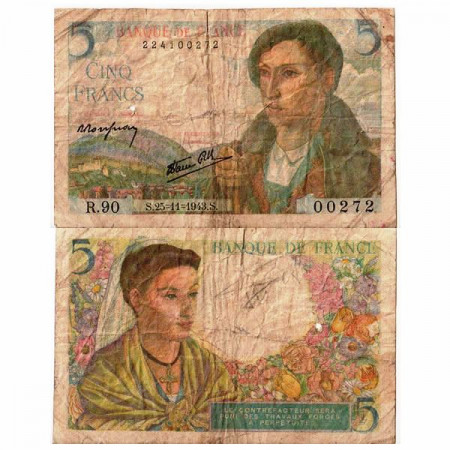 1943 * Banconota Francia 5 Franchi "Shepherd" (p98a) B