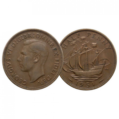 1951 * Half 1/2 Penny Gran Bretagna "Giorgio VI - Golden Hind" (KM 868) BB+