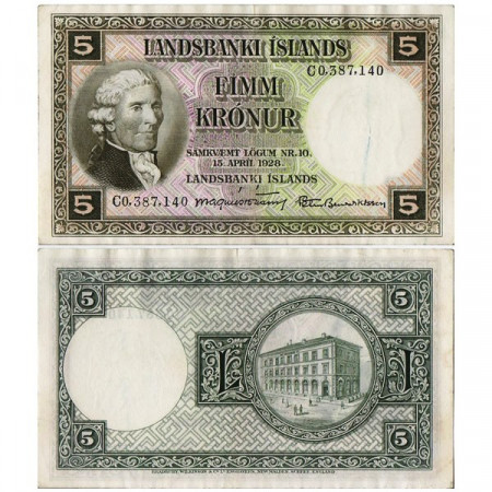 L.1928 * Banconota Islanda 5 Kronur "J Eiriksson" (p32b) qSPL