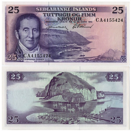 L.1961 * Banconota Islanda 25 Kronur "M Stephensen" (p43) FDS