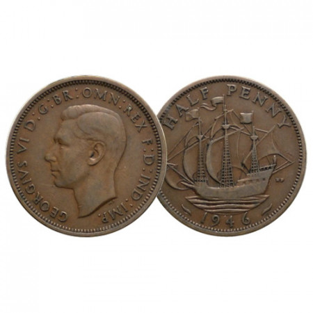 1946 * Half 1/2 Penny Gran Bretagna "Giorgio VI - Golden Hind" (KM 844) BB