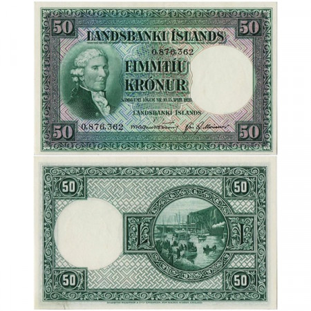 L.1928 * Banconota Islanda 50 Kronur "J Eiriksson" (p34a) qFDS