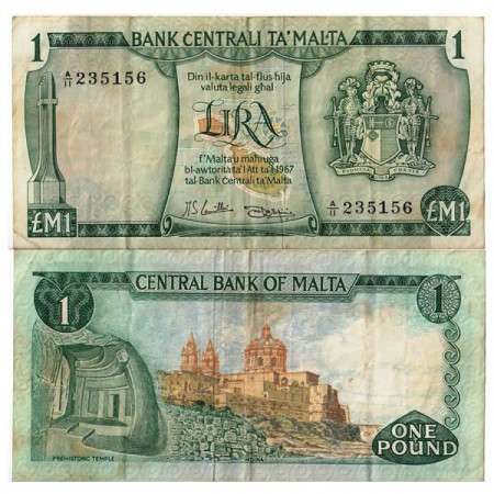 L.1967 (1973) * Banconota Malta 1 Lira "Mdina Cathedral" (p31e) qBB