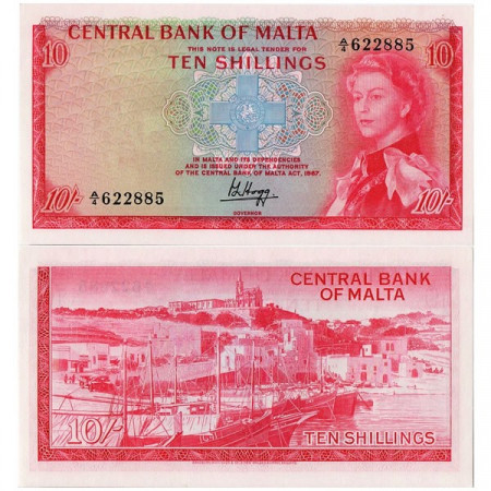 L.1967 (1968) * Banconota Malta 10 Shillings "Elizabeth II" (p28a) FDS