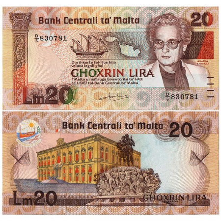 L.1967 (1986) * Banconota Malta 20 Liri "Agatha Barbara" (p40) FDS