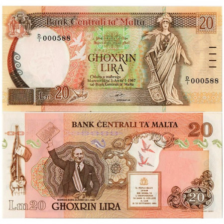 L.1967 (1989) * Banconota Malta 20 Liri "Malta Standing" (p44) FDS