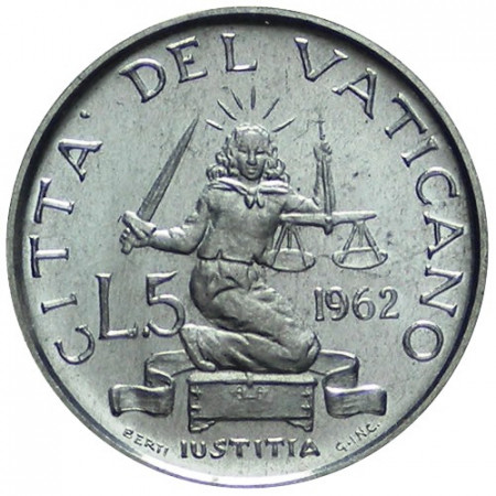 1962 * 5 Lire Vaticano Giovanni XXIII "Ivstitia" Anno IV (KM 60.2) FDC