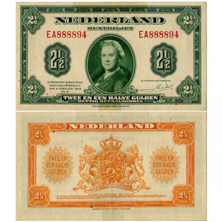 1943 * Banconota Olanda - Paesi Bassi 2,5 Gulden "Regina Guglielmina" (p65) BB