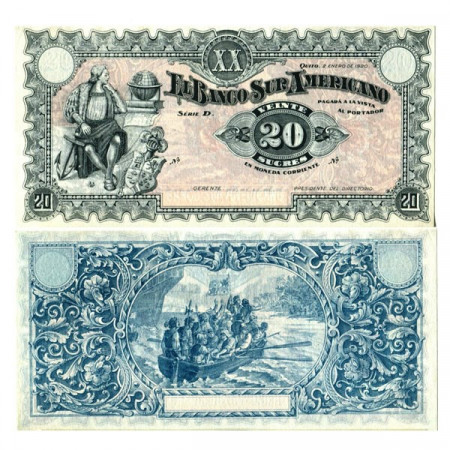 1920 * Banconota Ecuador 20 Sucres "Commercial Bank - Banco Suramericano" (pS253a) FDS