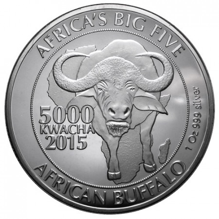 2015 * 5000 Kwacha Argento 1 OZ Zambia "Bufalo Africano" Proof