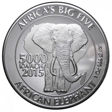2015 * 5000 Kwacha Argento 1 OZ Zambia "Elefante Africano" Proof