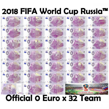 2018 * SET 32 x Banconota Souvenir Unione Europea 0 Euro "2018 FIFA World Cup Russia" FDS