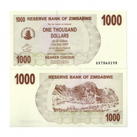 2006 (2007) * Banconota Zimbabwe 1000 Dollars "Bearer Cheque" (p44) FDS