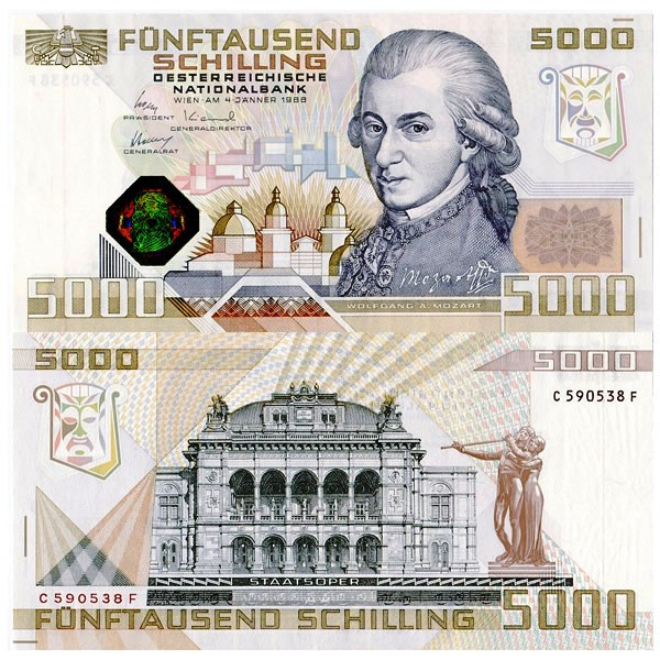 1988 * Banconota Austria 5000 Schilling (p153a) FDS Mynumi