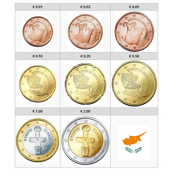 2017 Serie 8 Monete Euro Cipro Unc Mynumi