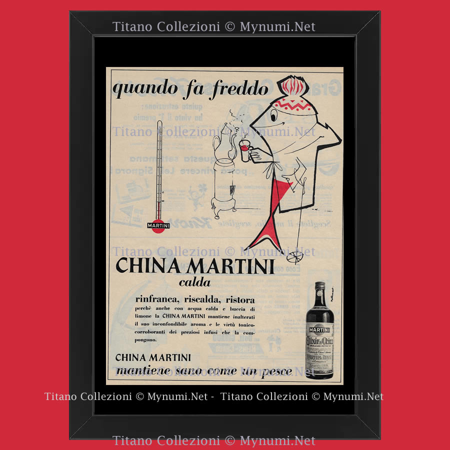 Anni '50 * Pubblicità Originale Martini, China Martini Calda Pesce che  Beve Cornice - Mynumi