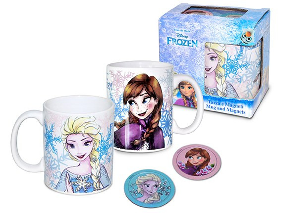 Tazza Mug + 2 Magneti * Cartoni Frozen - Elsa, Anna Merchandise Ufficiale  (D96602) - Mynumi