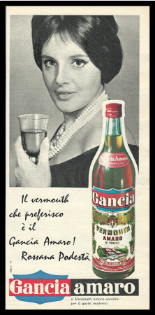 60's * Advertising Original "Gancia ,Rossana Podestà Gancia Amaro" Italy