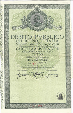 1934 * Public Debt - Kingdom of Italy "Vittorio Emanuele III   – Green"