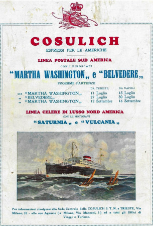 1929 * Advertising Original "Cosulich - Martha Washington e Belvedere" in Passepartout