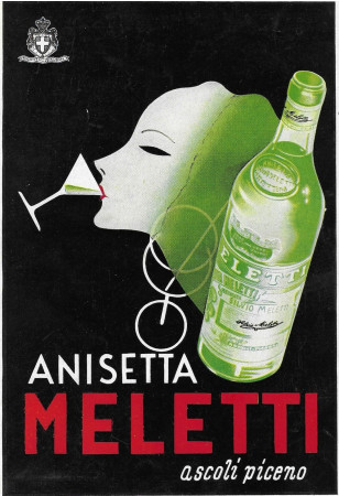 1939 * Advertising Original "Anisetta Meletti - Ascoli Piceno" in Passepartout