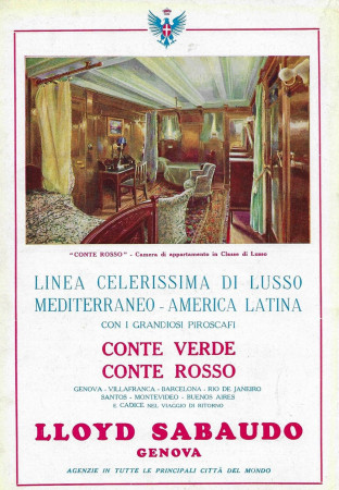 1929 * Advertising Original "Lloyd Sabaudo - Conte Rosso, Camera di Lusso" in Passepartout