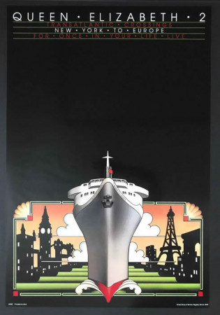 1970ca * Poster Original "Queen Elizabeth 2, New York to Europe" Anonymous (A-)