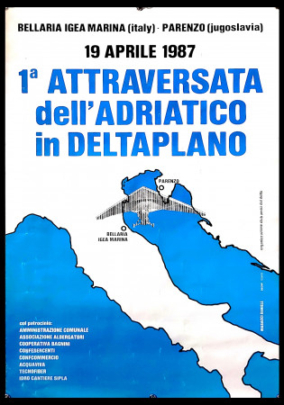 1987 * Poster Original "1 Attraversata dell'Adriatico in Deltaplano" Italia (B)